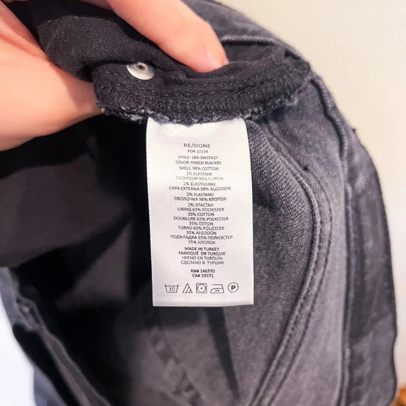 REDONE Straight Leg High Waist Black Denim Raw Hem Button Fly Designer Jeans 31 - Picture 6 of 8